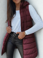 Brunora | Damen Lange Steppweste mit Kapuze – Lila