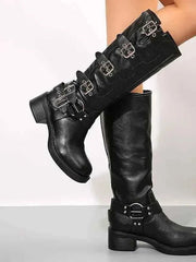 Buckle Biker Boots – Schwarz