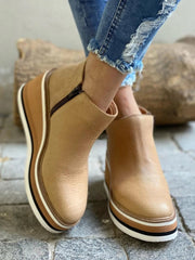 Emily | Retro Wedge-Stiefeletten mit markanter Plateausohle – Khaki