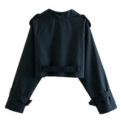 Kurzer Damen-Trenchcoat aus veganem Leder