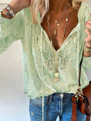 Exklusive Damenbluse mit Spitze - Elodie – Grün