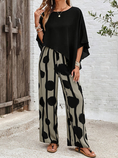 Zweiteiliges Set mit asymmetrisch geschnittener Bluse für Damen