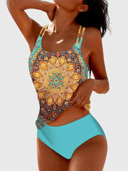 Martina | Damen bedrucktes Tankini-Bademode-Set – Blau