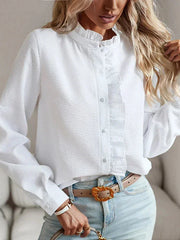 Langärmelige Bluse mit Rüschen für Damen – Weiß