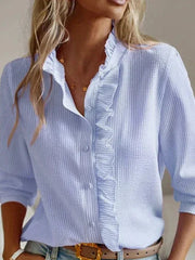 Langärmelige Bluse mit Rüschen für Damen – Blau