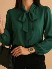 Damen-Bluse mit Schleife und langen Ärmeln – Grün