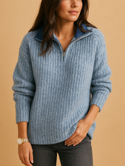 Svanhilde | Damen Halbzip-Strickpullover – Blau