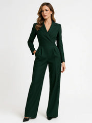Eleganter Damen-Jumpsuit mit V-Ausschnitt & weiten Beinen – Grün
