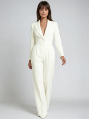 Eleganter Damen-Jumpsuit mit V-Ausschnitt & weiten Beinen – Weiß