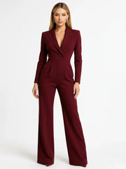 Eleganter Damen-Jumpsuit mit V-Ausschnitt & weiten Beinen – Rot