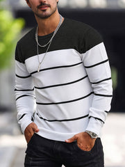 Corvald | Herren Gestreifter Rundhals Strickpullover – Checkered