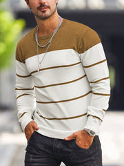 Corvald | Herren Gestreifter Rundhals Strickpullover – Rostrot