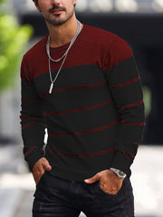 Corvald | Herren Gestreifter Rundhals Strickpullover – Brick Red