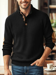Sebastian | Herren Langarmpullover mit Knöpfen – Schwarz