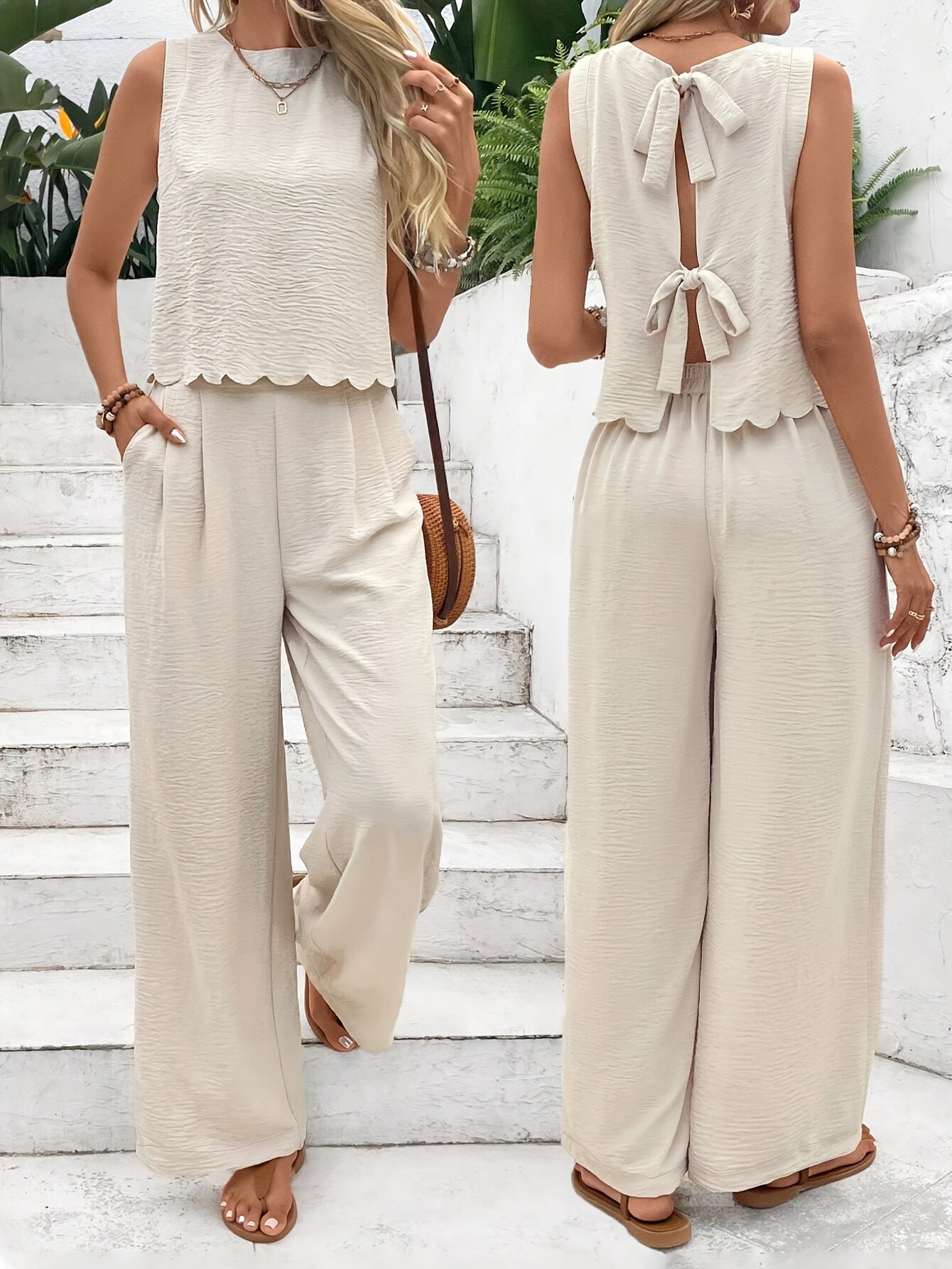 Zweiteiliges Set mit Bindeband in der Taille für Damen