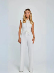 Damen Ärmelloser Jumpsuit mit Weitem Bein – Weiß