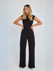 Damen Ärmelloser Jumpsuit mit Weitem Bein – Schwarz