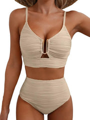 Damen-Bikini mit strukturierter Oberfläche und U-förmigem Metallelement – Apricot