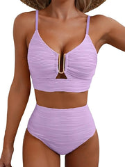Damen-Bikini mit strukturierter Oberfläche und U-förmigem Metallelement – Violett