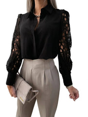 Damen-Bluse mit Cut-out-Ärmeln und Umlegekragen – Schwarz