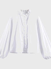 Damen-Bluse mit Rüschendetails und elastischen Ärmelbündchen – Weiß