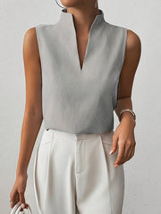 Clara | Damen Bluse ärmellos gestreift V-Ausschnitt – Grau