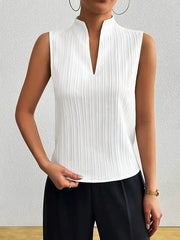 Clara | Damen Bluse ärmellos gestreift V-Ausschnitt – Weiß