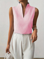 Clara | Damen Bluse ärmellos gestreift V-Ausschnitt – Rosa