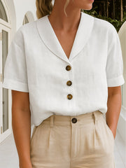 Marie | Damen Bluse V-Ausschnitt Kurzarm Business Casual – Weiß