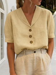 Marie | Damen Bluse V-Ausschnitt Kurzarm Business Casual – Beige