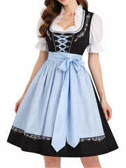 Damen Dirndl Set mit Bluse, Schnürung und Schürze – Schwarz