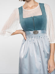 Damen Dirndl Set mit Stehkragenbluse, Taillenapplikation und Rockteil – Grün