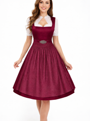 Damen Dirndl Set mit Stehkragenbluse, Taillenapplikation und Rockteil – Rot