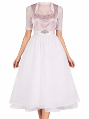 Damen Dirndl Set mit Stehkragenbluse, Taillenapplikation und Rockteil – Hellrosa