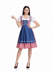 Damen Dirndlkleid Set mit Schürze und Bluse – Karo blau