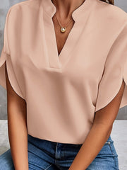 Lena | Damen Fließende V-Ausschnitt Bluse mit Weiten Ärmeln – Beige