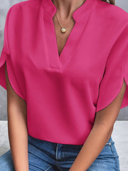 Lena | Damen Fließende V-Ausschnitt Bluse mit Weiten Ärmeln – Rosa