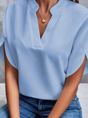 Lena | Damen Fließende V-Ausschnitt Bluse mit Weiten Ärmeln – Blau