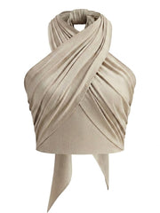 Damen-Halter-Top mit überkreuztem Ausschnitt und Wickeloptik – Beige