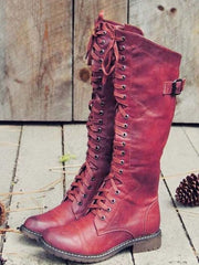 Lena | Damen Hohe Schnürstiefel im Reitstil mit Profilsohle – Rot