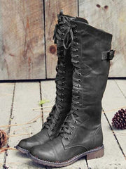 Lena | Damen Hohe Schnürstiefel im Reitstil mit Profilsohle – Schwarz