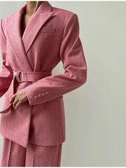 Damen Hosenanzug Set mit Korsett und Blazer – Rosa