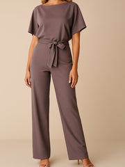 Marie | Damen Jumpsuit Ärmellos Weites Bein Bindegürtel – Lila