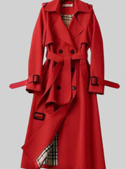 Frieda | Damen Klassischer Taillierter Trenchcoat für den Winter mit Gürtel – Rot