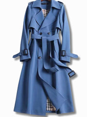 Frieda | Damen Klassischer Taillierter Trenchcoat für den Winter mit Gürtel – Blau
