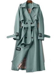 Frieda | Damen Klassischer Taillierter Trenchcoat für den Winter mit Gürtel – Grün