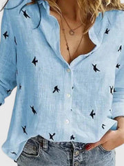 Frieda | Damen Leinen Bluse Knopfleiste Lapel Kragen Entspannt – Blau 2