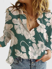 Frieda | Damen Leinen Bluse Knopfleiste Lapel Kragen Entspannt – Grün 2