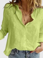 Frieda | Damen Leinen Bluse Knopfleiste Lapel Kragen Entspannt – Grün