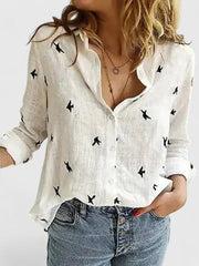 Frieda | Damen Leinen Bluse Knopfleiste Lapel Kragen Entspannt – Weiß 2